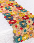 Fleur Raffia Flower Table Runner, Multicolor Flowers Woven Tabletop