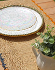 Aura Raffia table Runner, colorful edge tabletop