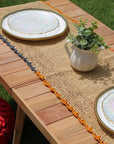 Aura Raffia table Runner, colorful edge tabletop