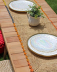 Aura Raffia table Runner, colorful edge tabletop
