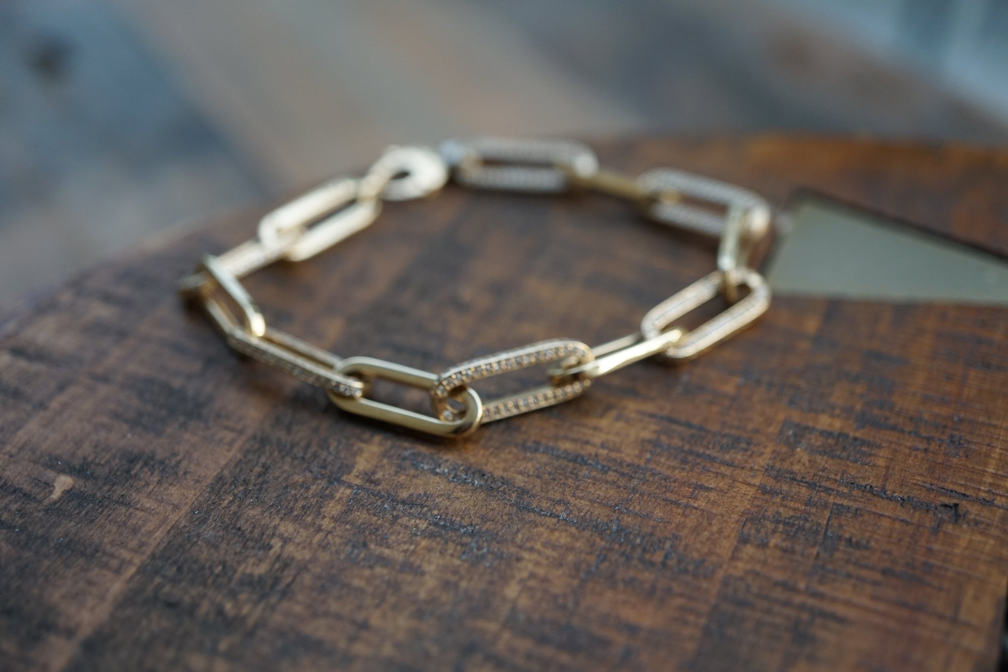 Gold and Diamond Paperclip Links Bracelet