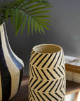 Black and White Paper Mache Vase with Abstract Dashes