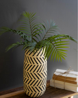 Black and White Paper Mache Vase with Abstract Dashes