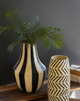 Black and White Paper Mache Vase with Vertical Stripes