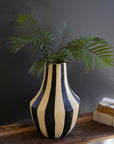 Black and White Paper Mache Vase with Vertical Stripes