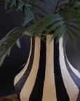 Black and White Paper Mache Vase with Vertical Stripes