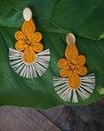 Donna Gold Handwoven Chandelier Earrings - Orange