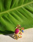 Gold Plated Lapiz Stone Flower Wrap Ring