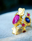 Gold Plated Lapiz Stone Flower Wrap Ring