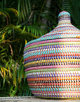 Large Handwoven Basket with Cover - Multi Color