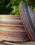 Large Handwoven Basket with Cover - Multi Color