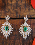 Emerald & Diamond Feather Earrings