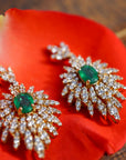 Emerald & Diamond Feather Earrings