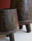 Hand Hammered Iron Planters with legs - set of 2