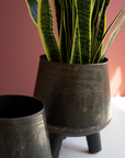 Hand Hammered Iron Planters with legs - set of 2