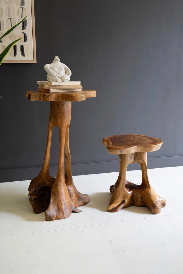 Set of 2 Organic Teakwood Accent Tables