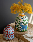 Set of 2 Painted Clay Vases