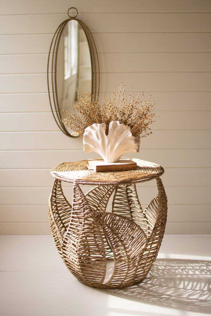 Seagrass Side Table with Fern Detail