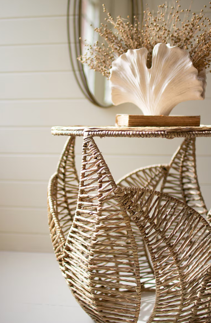 Seagrass Side Table with Fern Detail