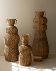 Set of 3 Woven Seagrass and Iron Floor Vases