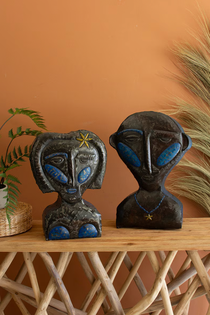 Set of 2 Hand-Hammered Painted People Tabletop Sculptures