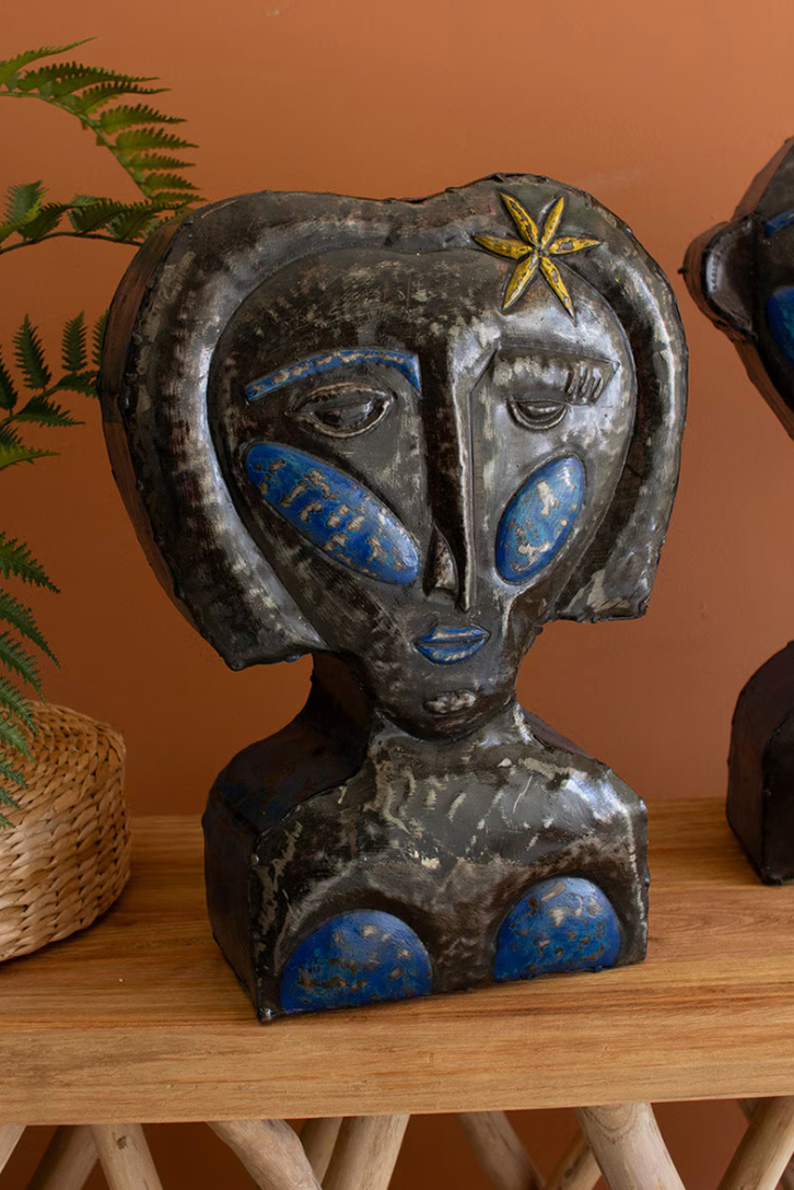 Set of 2 Hand-Hammered Painted People Tabletop Sculptures