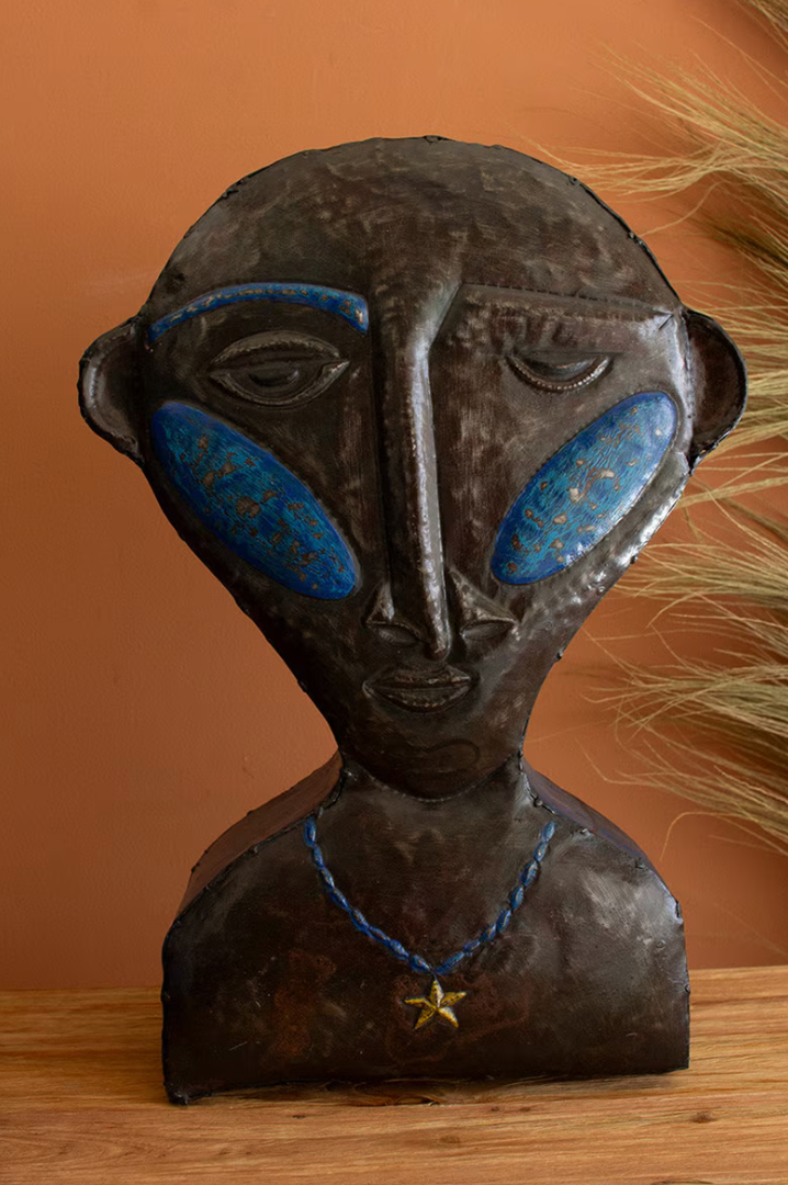 Set of 2 Hand-Hammered Painted People Tabletop Sculptures