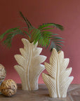 Set of 2 Carved Wood Leaf Vases