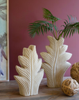 Set of 2 Carved Wood Leaf Vases