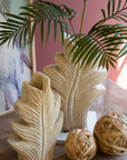 Set of 2 Carved Wood Leaf Vases