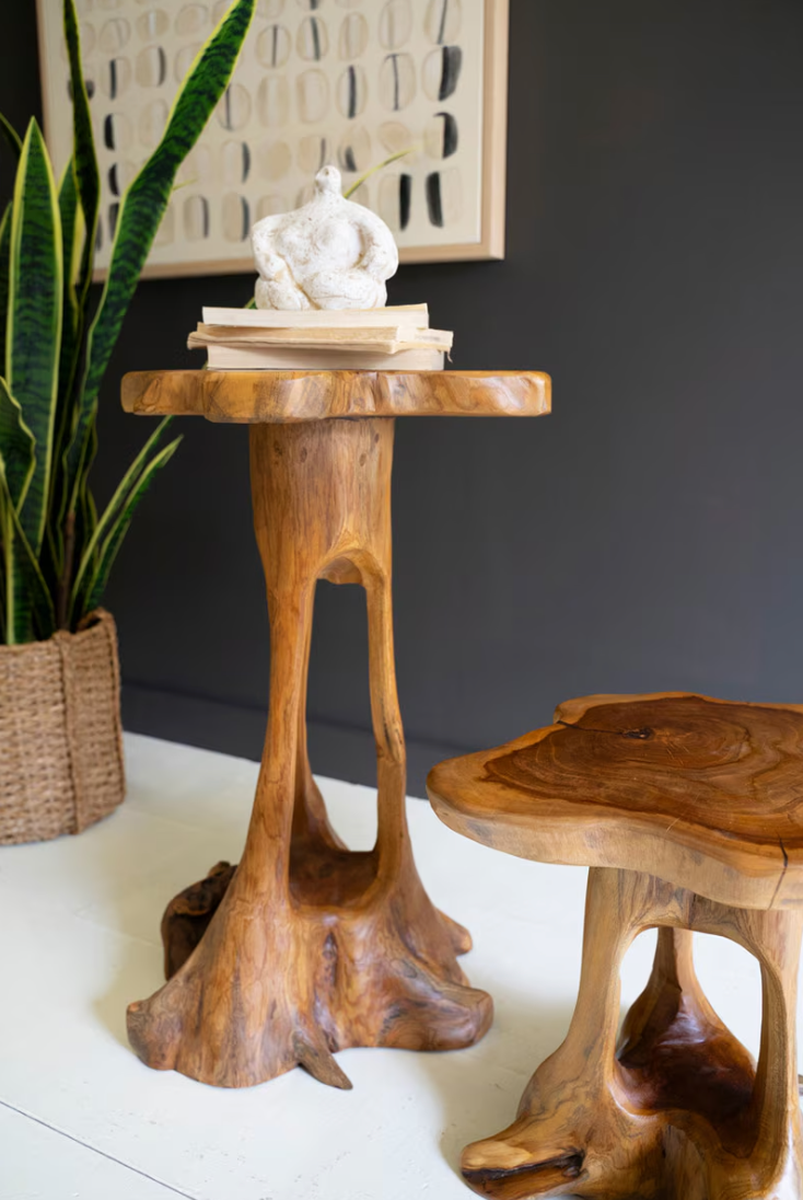 Set of 2 Organic Teakwood Accent Tables