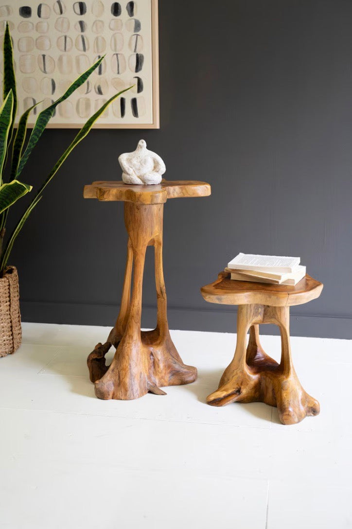 Set of 2 Organic Teakwood Accent Tables