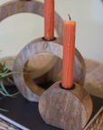 Set of 3 Circle Mango Wood Taper Candle Holders
