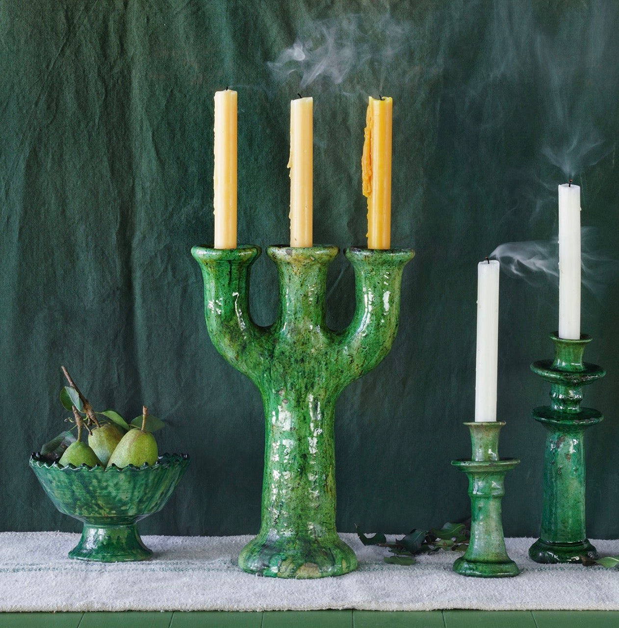 Tamegroute Sculpture Fez Candlestick in Green