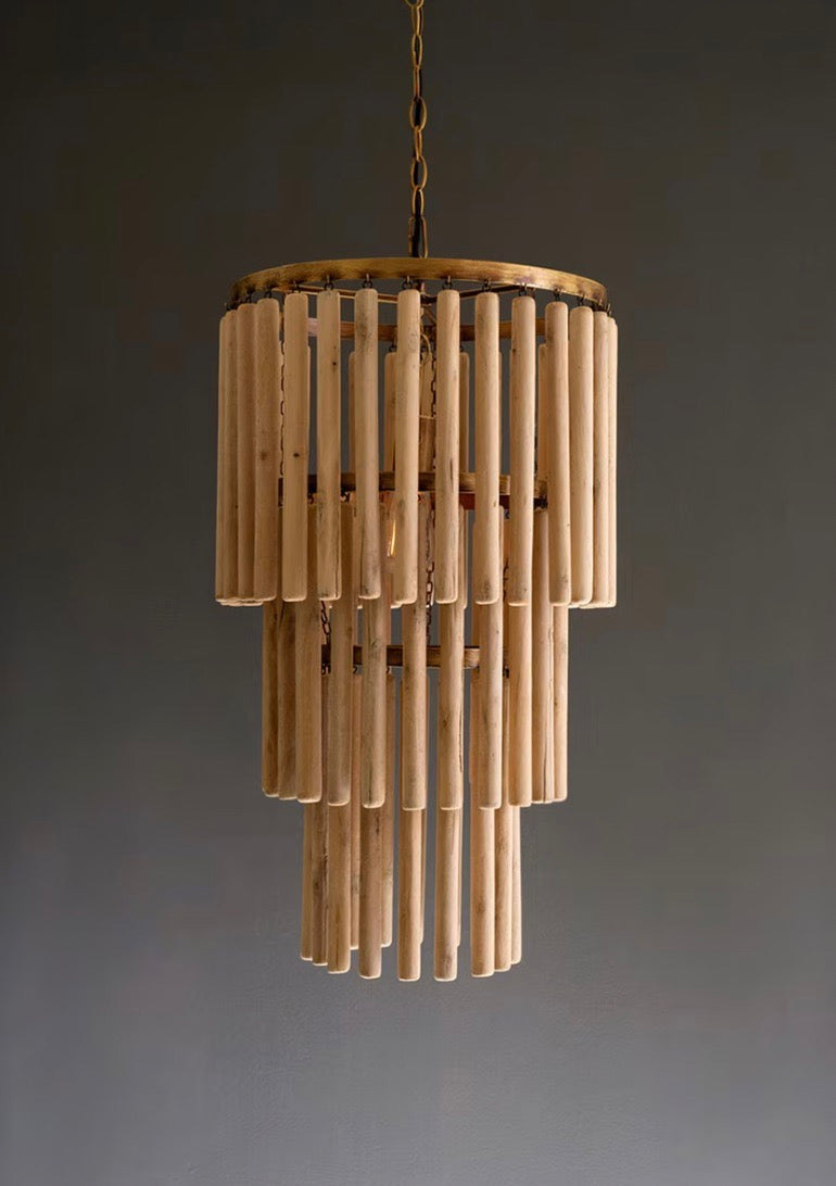 Three-Tiered Wooden Pendant Light