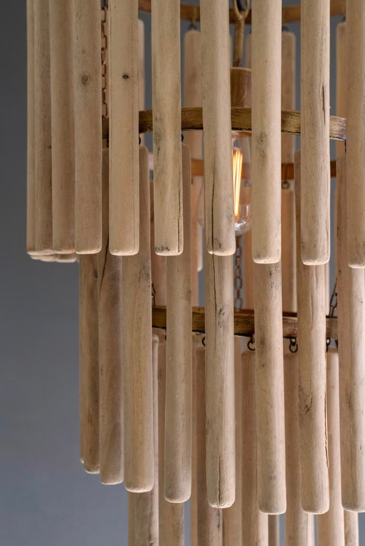 Three-Tiered Wooden Pendant Light