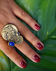 Vintage Old Lapiz Stone Coin Ring