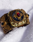 Filigree Onyx & Garnet Mesh Cuff Bracelet
