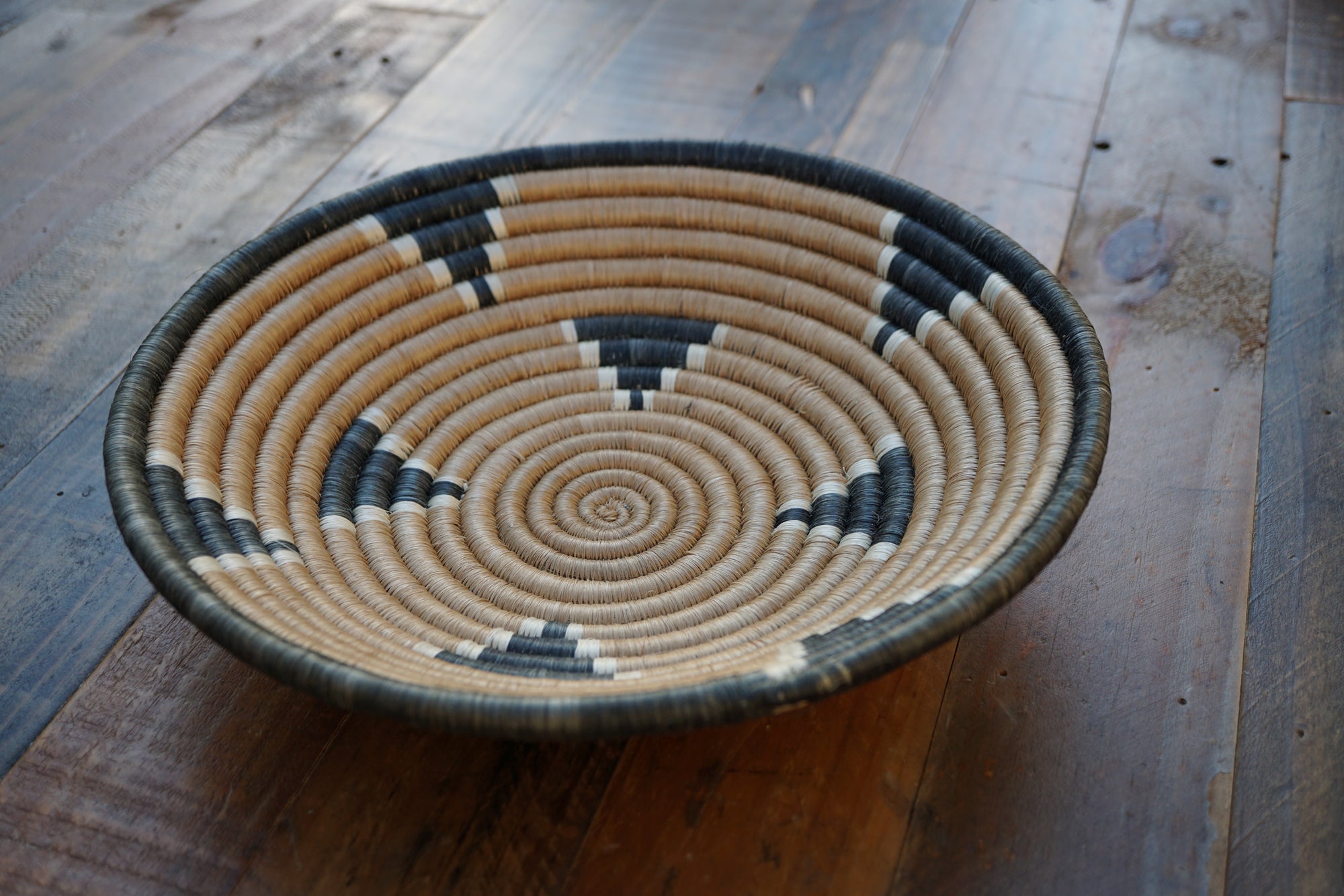 Large Basket - Geometeric Design- Black and Taupe
