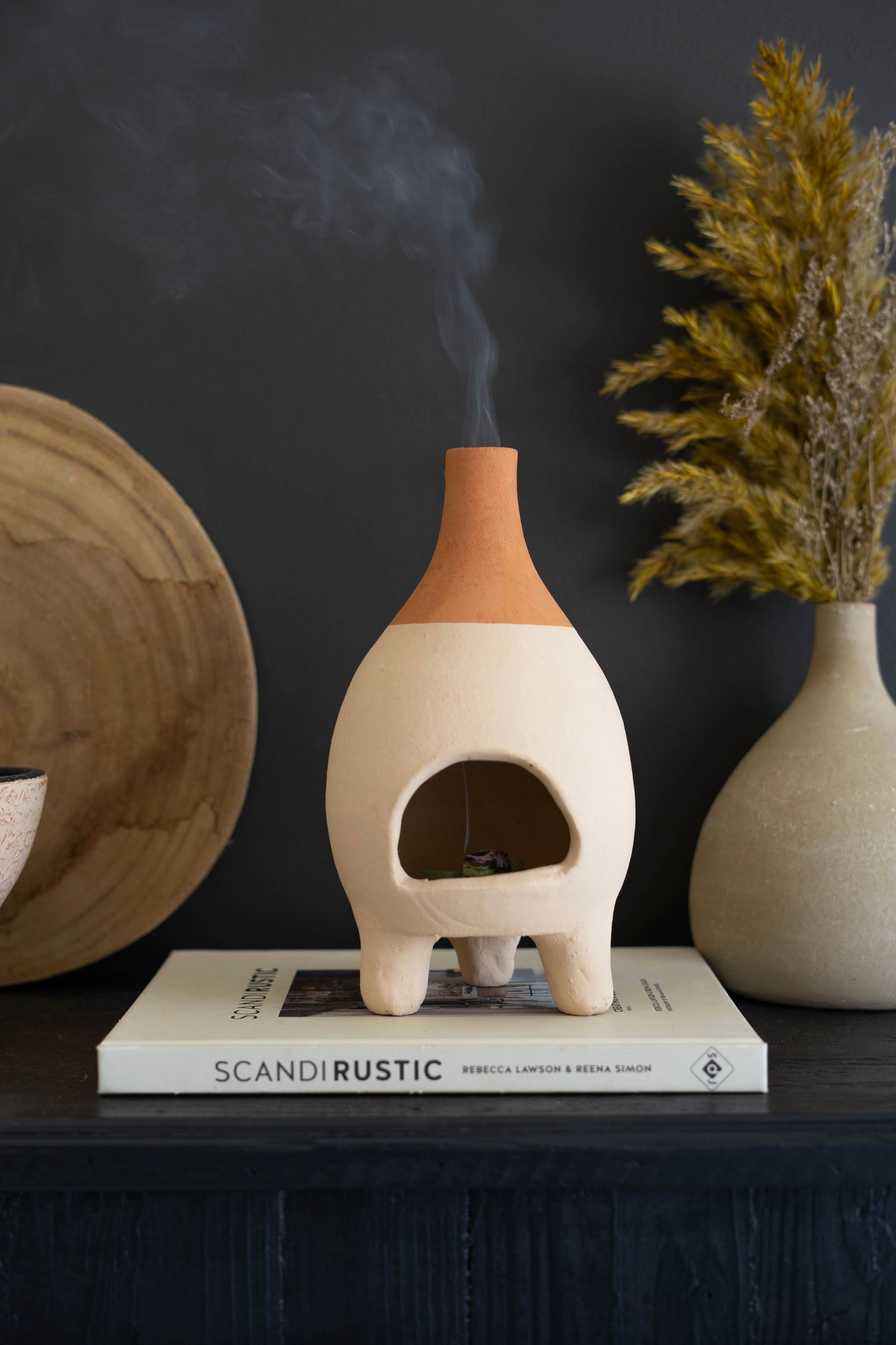 Ivory-Dipped Tabletop Clay Chiminea Incense Burner