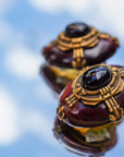 Burnt Red Tiger Eye and Onyx Oval Earrings