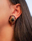 Burnt Red Tiger Eye and Onyx Oval Earrings