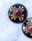 Burnt Red Tiger Eye and Onyx Round Earrings