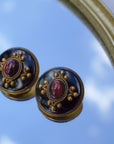 Burnt Red Tiger Eye and Onyx Round Earrings