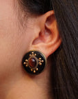 Burnt Red Tiger Eye and Onyx Round Earrings