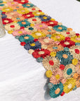 Fleur Raffia Flower Table Runner, Multicolor Flowers Woven Tabletop