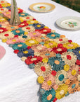 Fleur Raffia Flower Table Runner, Multicolor Flowers Woven Tabletop