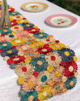 Fleur Raffia Flower Table Runner, Multicolor Flowers Woven Tabletop