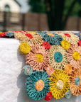 Fleur Raffia Flower Table Runner, Multicolor Flowers Woven Tabletop
