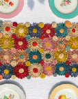 Fleur Raffia Flower Table Runner, Multicolor Flowers Woven Tabletop